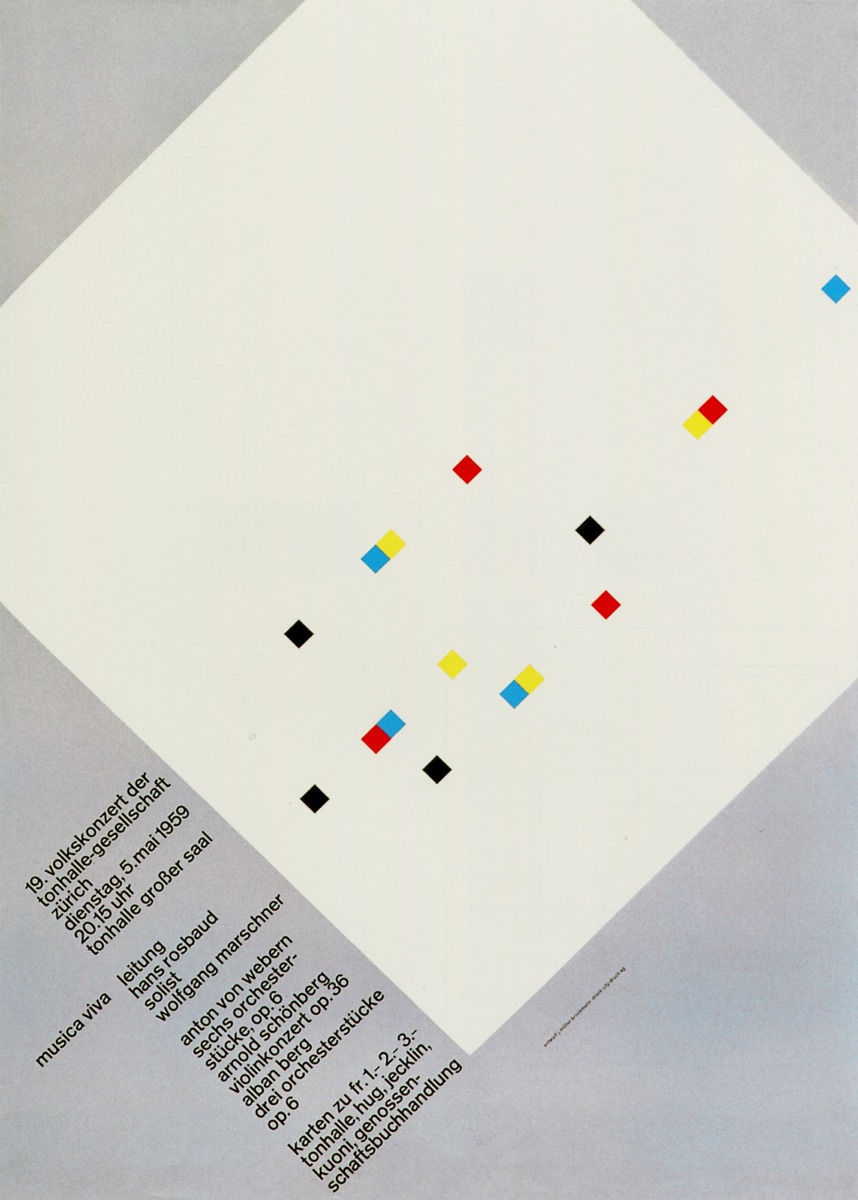 Composition graphique géométrique d'inspiration moderniste, formes en cobalt, corail et jaune